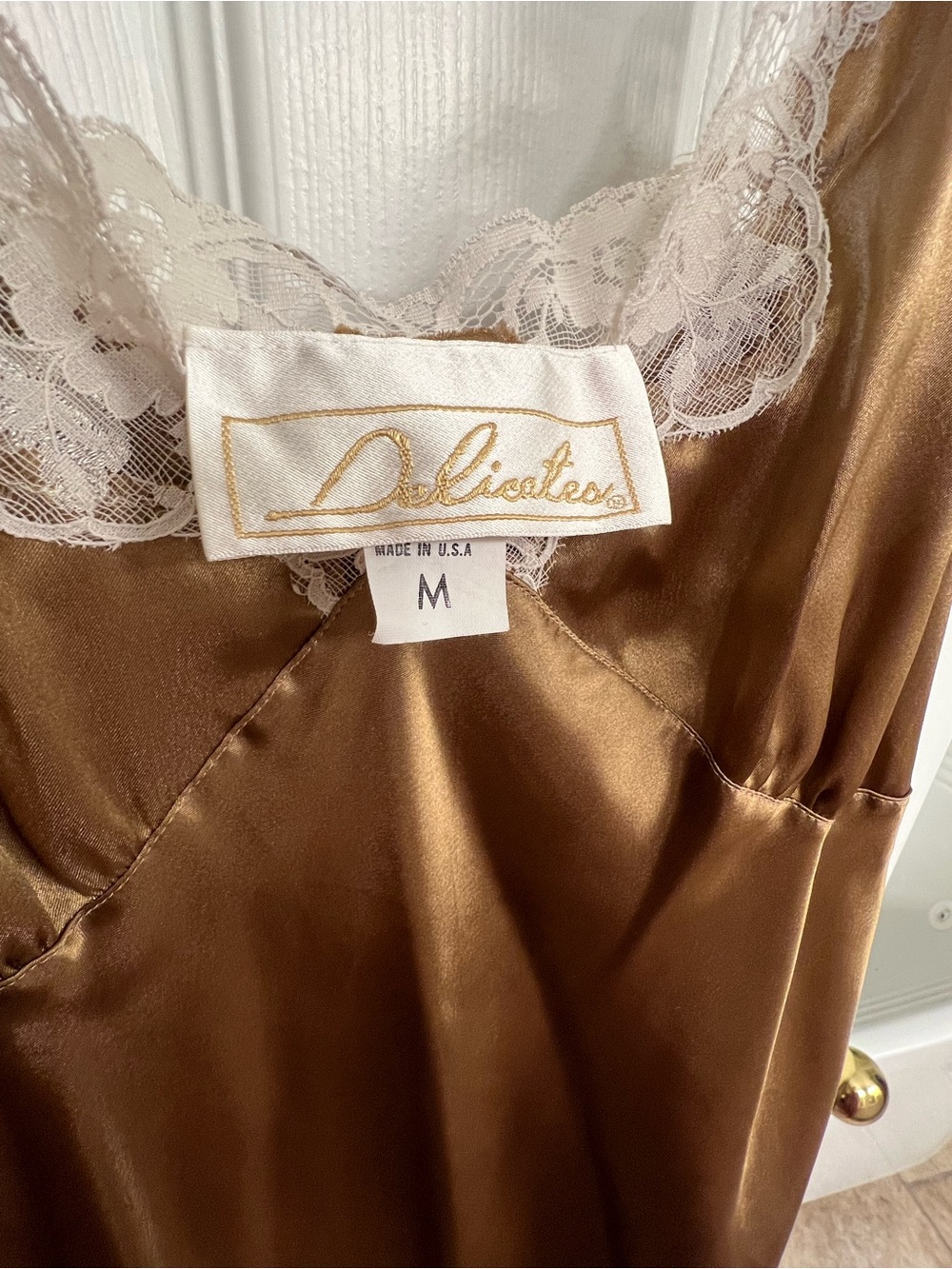 delicates Satin Slip Dress with Cream Lace Trim - Picture 2 of 5